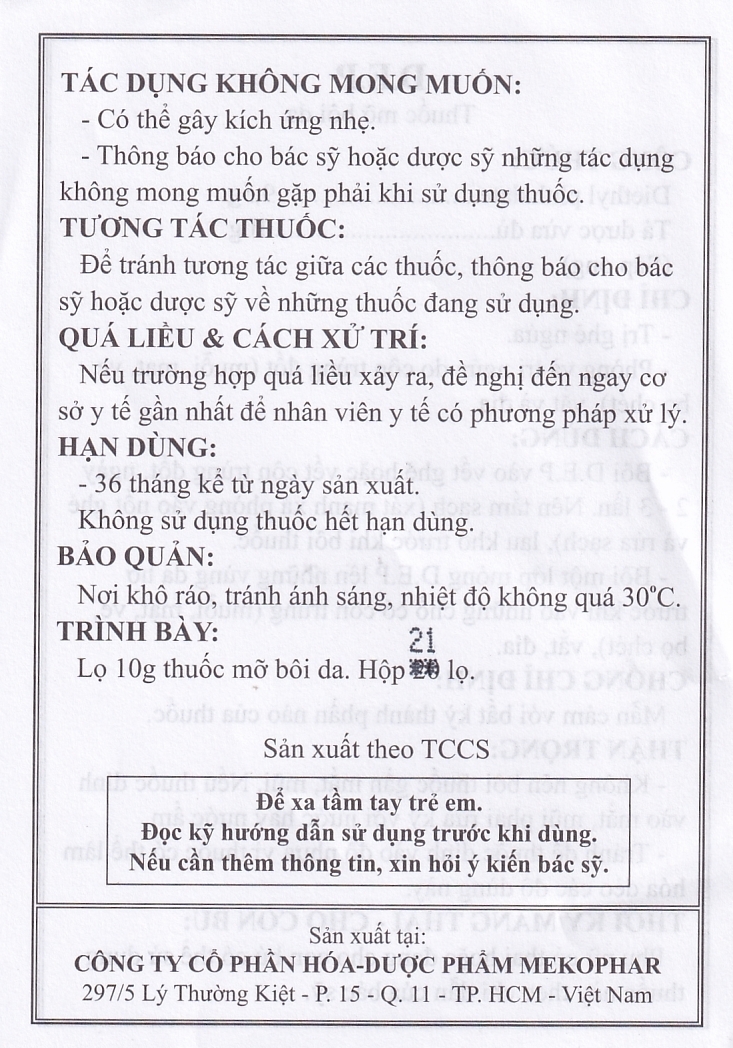 Hình ảnh Thuốc mỡ bôi da D.E.P Mekophar điều trị ghẻ ngứa (10g)