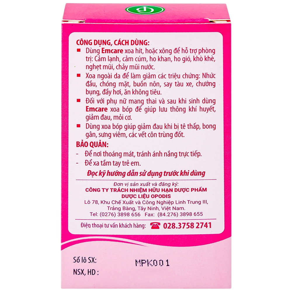 Hình ảnh Dầu tràm cho em bé Emcare Opodis Pharma hỗ trợ phòng cảm lạnh, cảm cúm, ho khan (25ml)