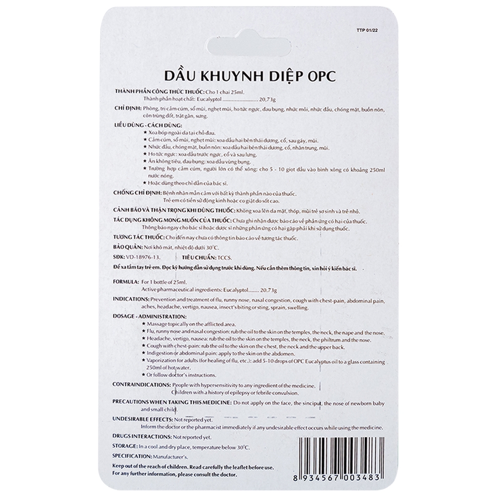 Hình ảnh Dầu Khuynh Diệp OPC phòng và trị cảm cúm, sổ mũi, nghẹt mũi (25ml)