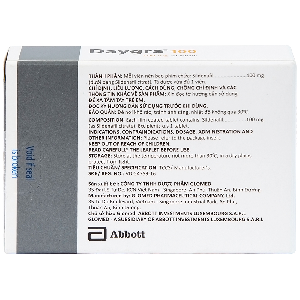 Hình ảnh Thuốc Daygra 100 Abbott điều trị rối loạn cương dương (1 vỉ x 4 viên)