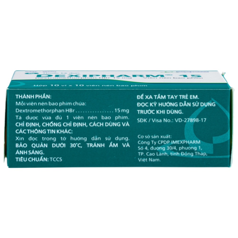 Hình ảnh Thuốc Dexipharm 15mg Imexpharm điều trị triệu chứng ho (10 vỉ x 10 viên)