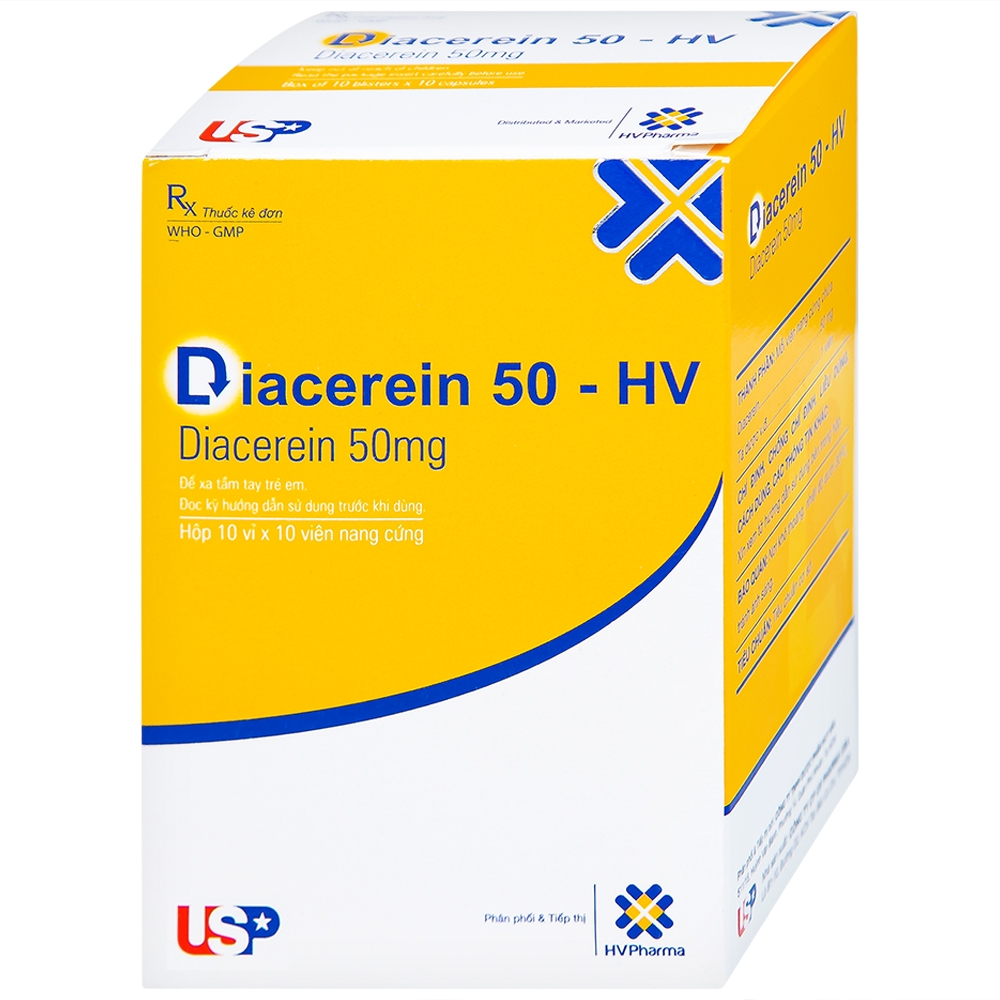 Hình ảnh Thuốc Diacerein 50 - HV USP điều trị các bệnh thoái hóa khớp (10 vỉ x 10 viên)