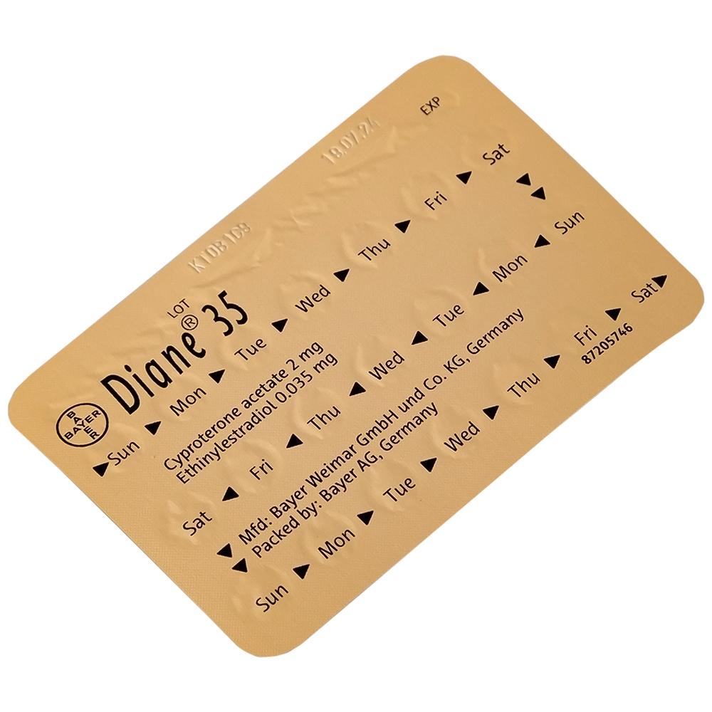 Hình ảnh Thuốc Diane 35 Bayer điều trị mụn trứng cá mức độ vừa đến nặng (1 vỉ x 21 viên)