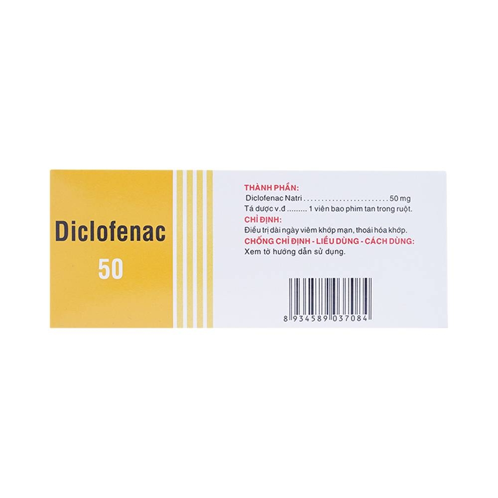 Hình ảnh Thuốc Diclofenac 50 Uphace điều trị dài ngày viêm khớp mạn, thoái hóa khớp (100 viên)