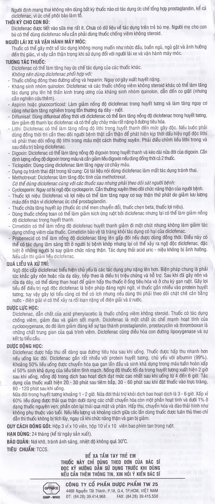 Hình ảnh Thuốc Diclofenac 50 Uphace điều trị dài ngày viêm khớp mạn, thoái hóa khớp (100 viên)