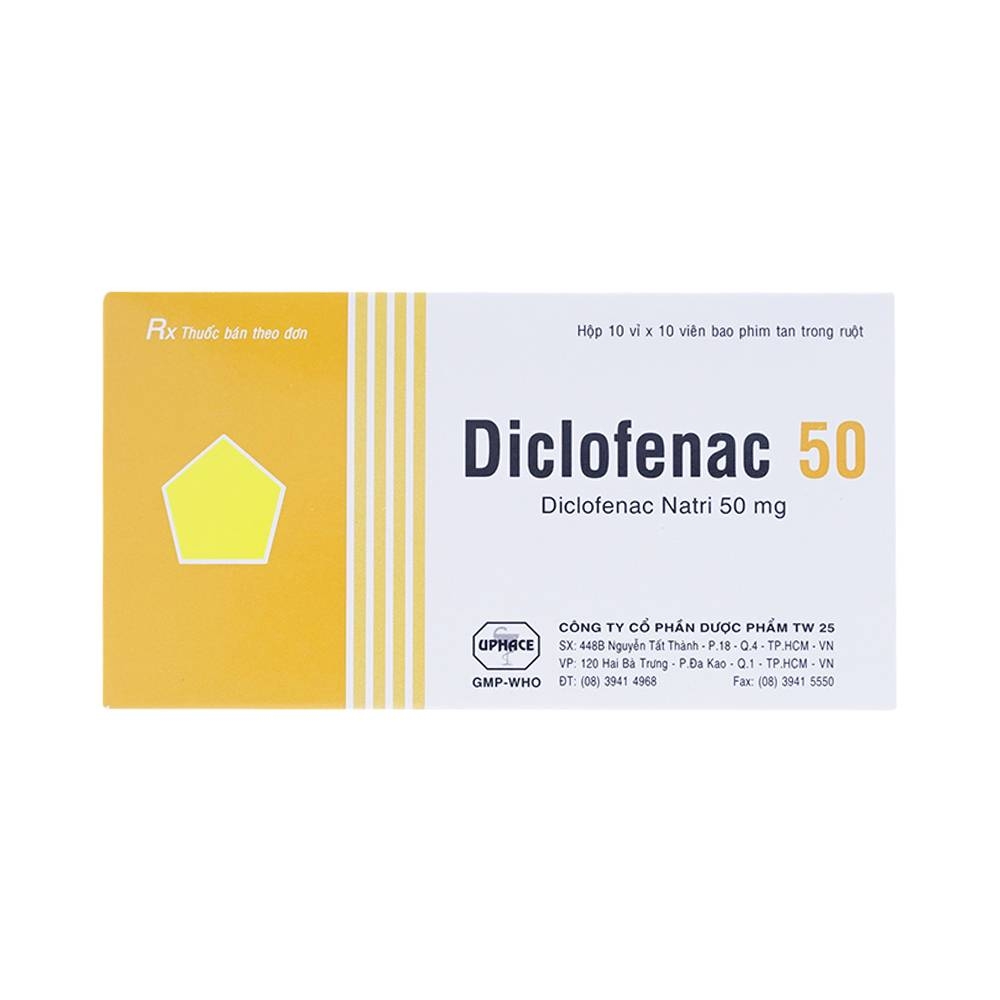 Hình ảnh Thuốc Diclofenac 50 Uphace điều trị dài ngày viêm khớp mạn, thoái hóa khớp (100 viên)