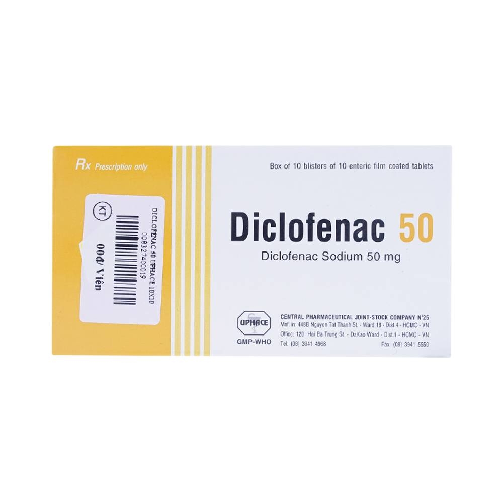 Hình ảnh Thuốc Diclofenac 50 Uphace điều trị dài ngày viêm khớp mạn, thoái hóa khớp (100 viên)
