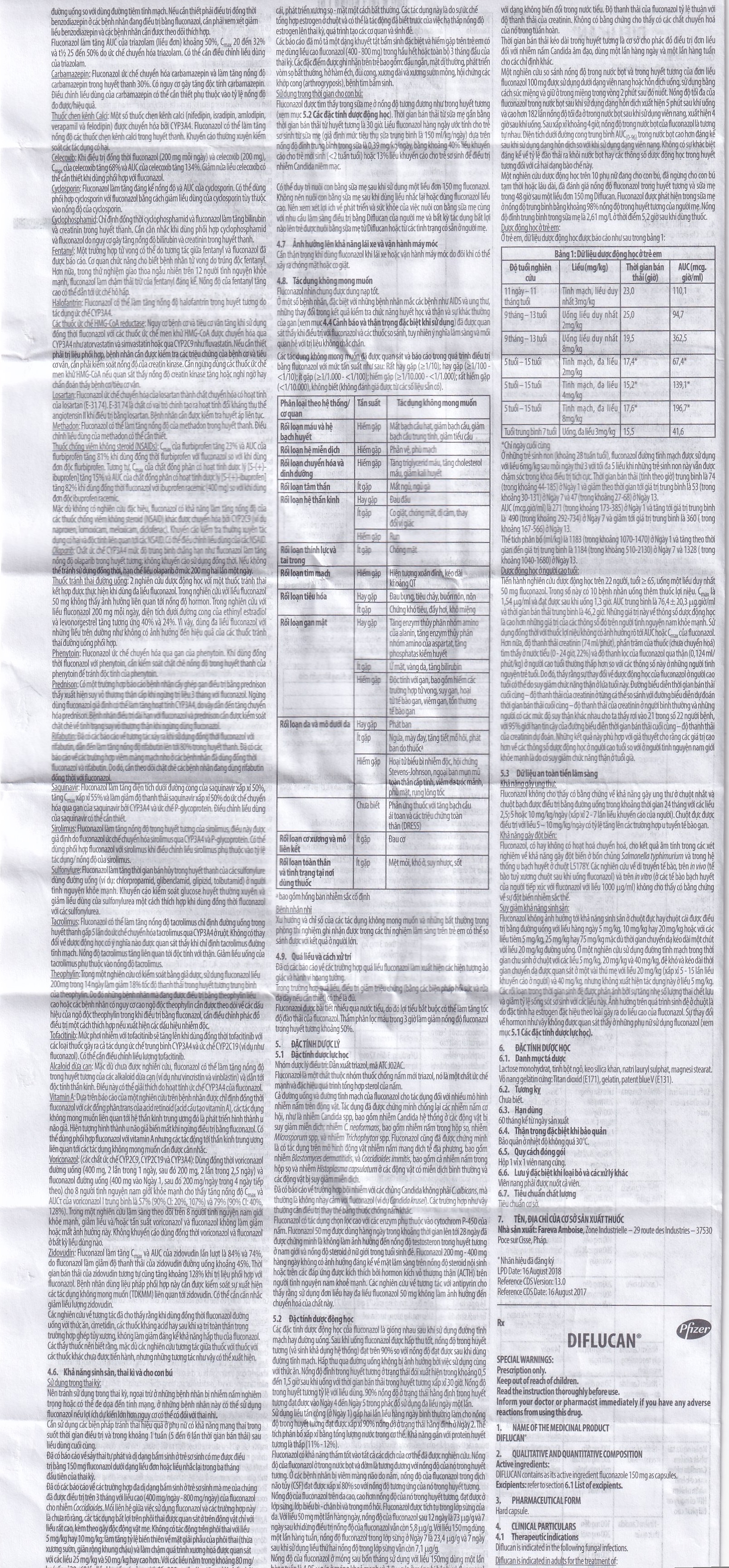 Hình ảnh Thuốc Diflucan 150mg Pfizer điều trị tình trạng nhiễm nấm (1 vỉ x 1 viên)