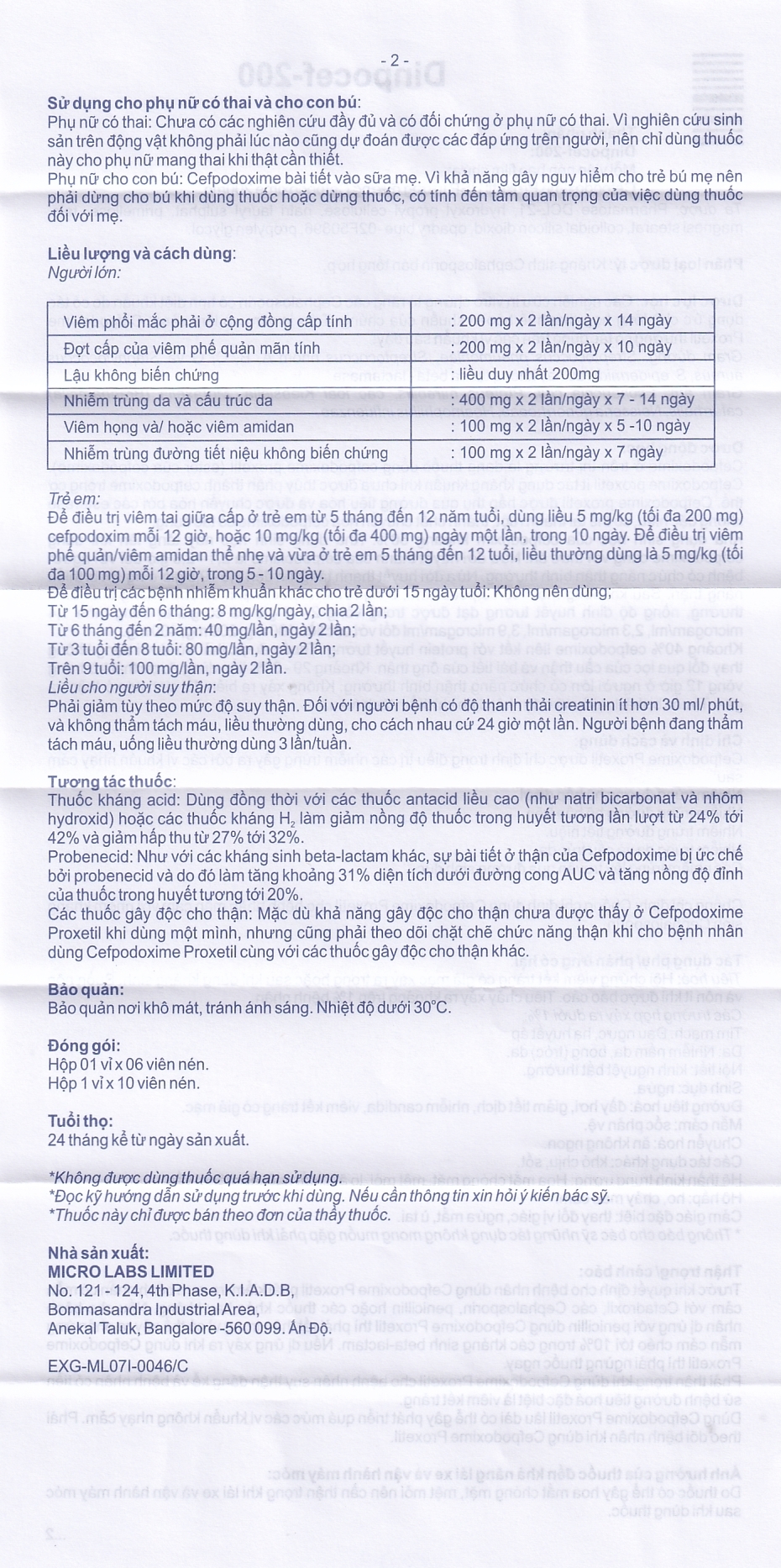 Hình ảnh Thuốc Dinpocef-200 Micro điều trị nhiễm trùng (10 viên)