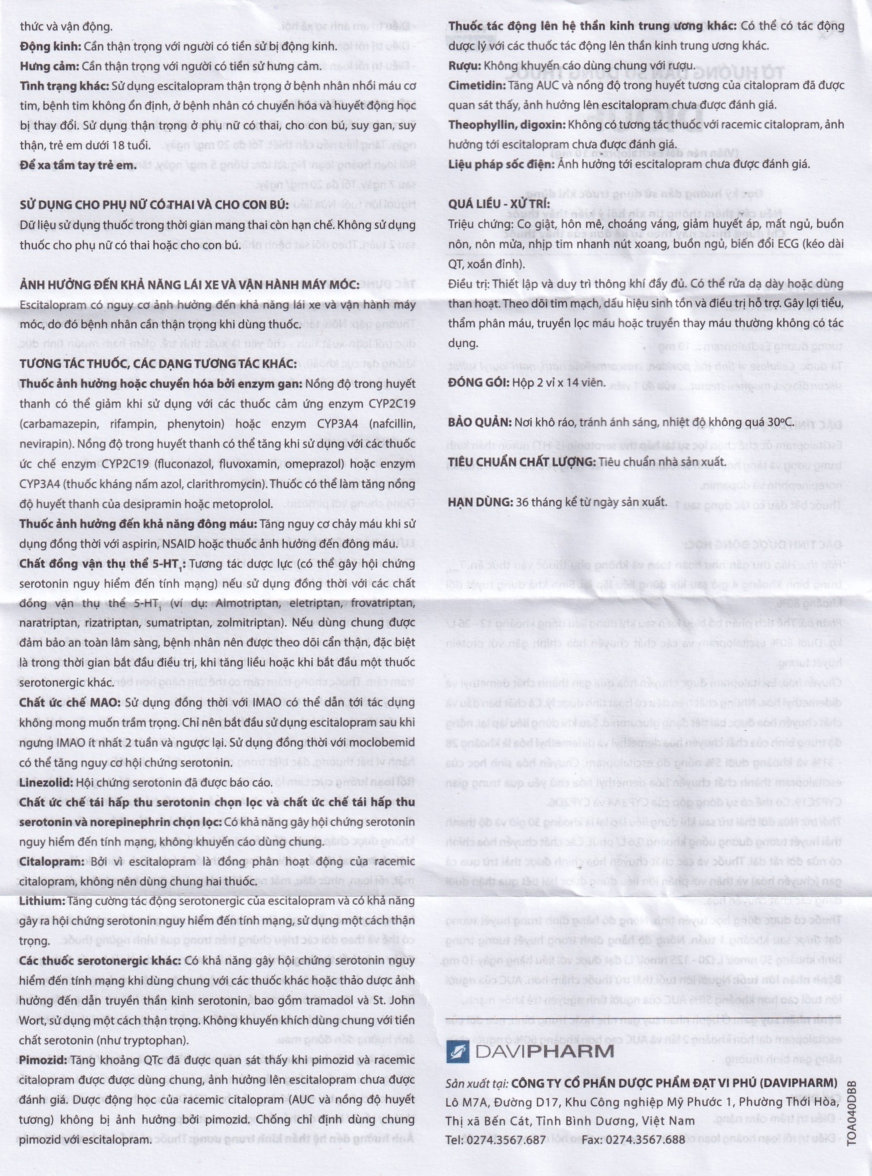 Hình ảnh Thuốc Diouf Davipharm điều trị trầm cảm nặng, rối loạn hoảng loạn (2 vỉ x 14 viên)