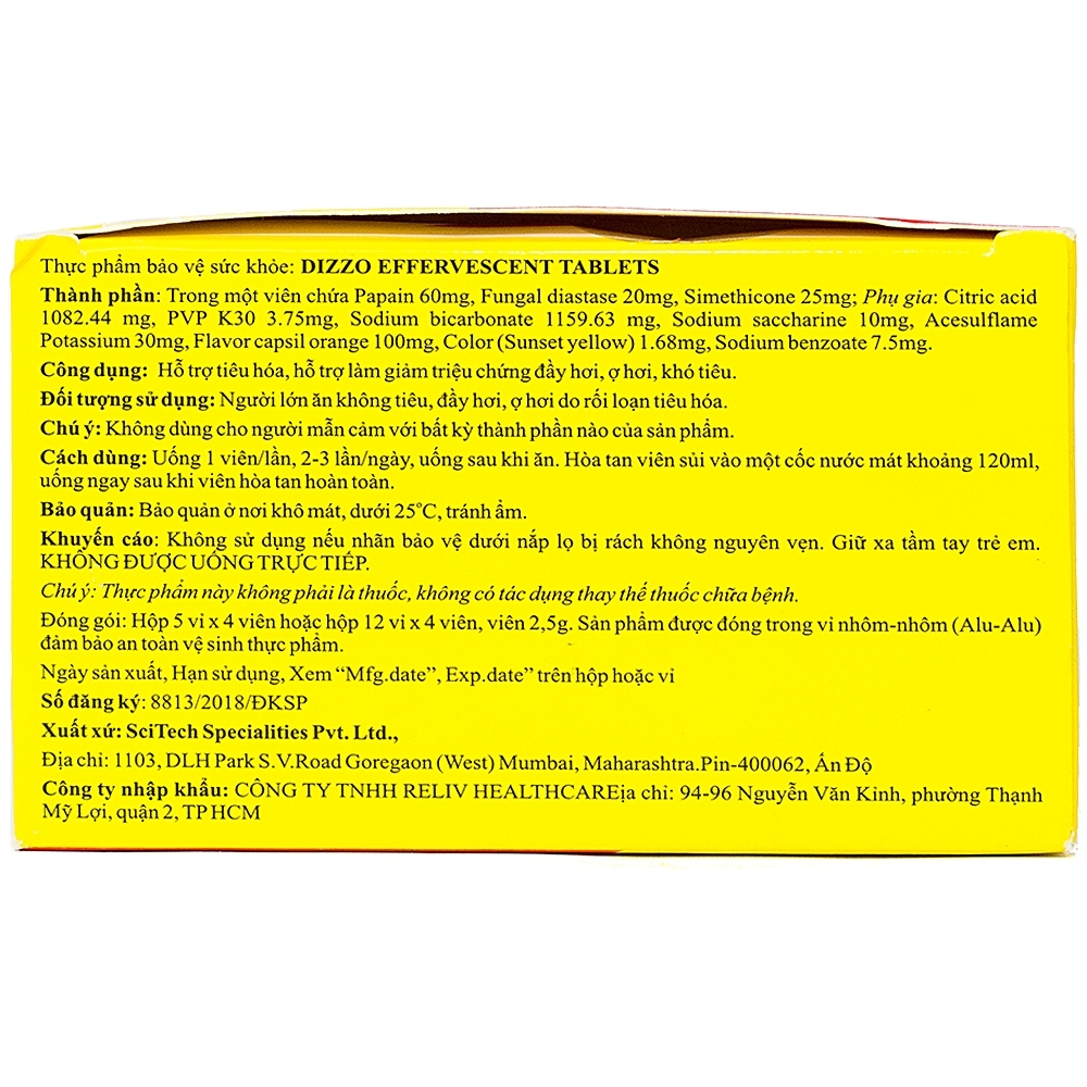 Hình ảnh Viên sủi Dizzo Reliv hỗ trợ tiêu hóa, giảm triệu chứng đầy hơi, ợ hơi, khó tiêu (12 vỉ x 4 viên)