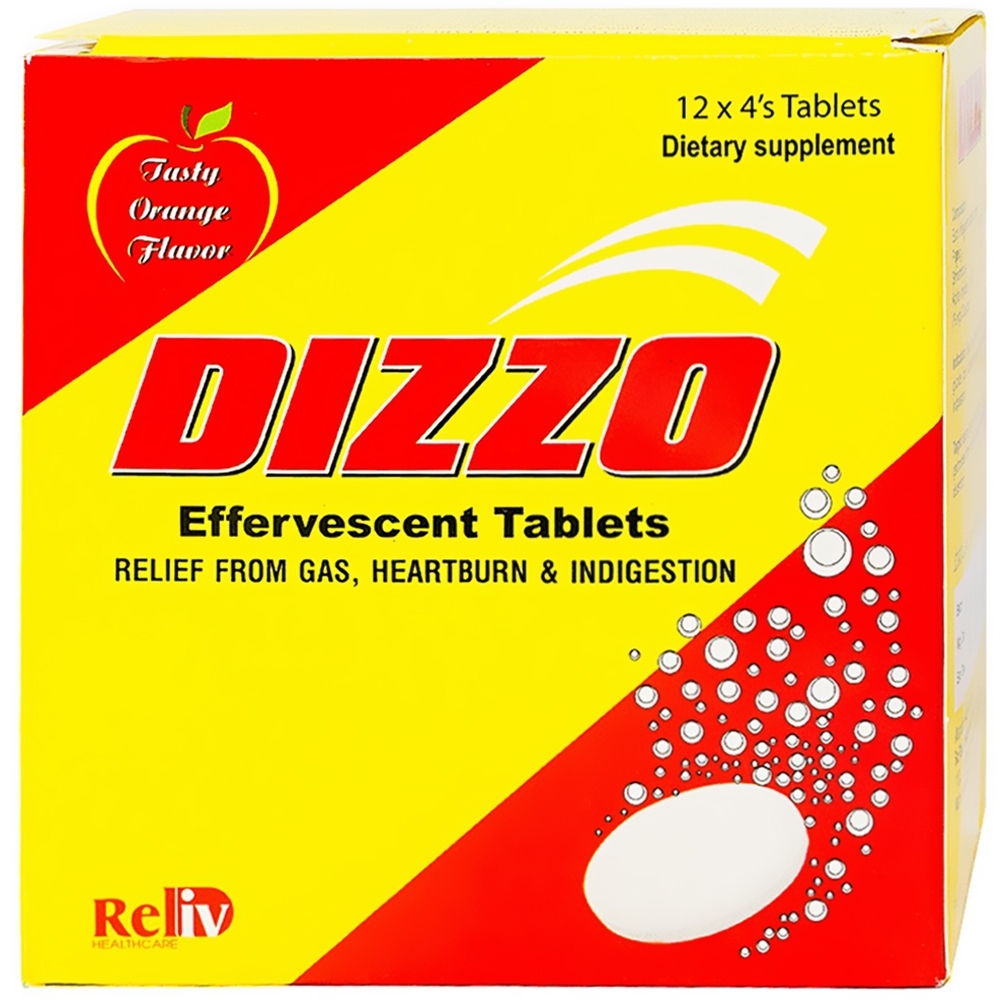 Hình ảnh Viên sủi Dizzo Reliv hỗ trợ tiêu hóa, giảm triệu chứng đầy hơi, ợ hơi, khó tiêu (12 vỉ x 4 viên)