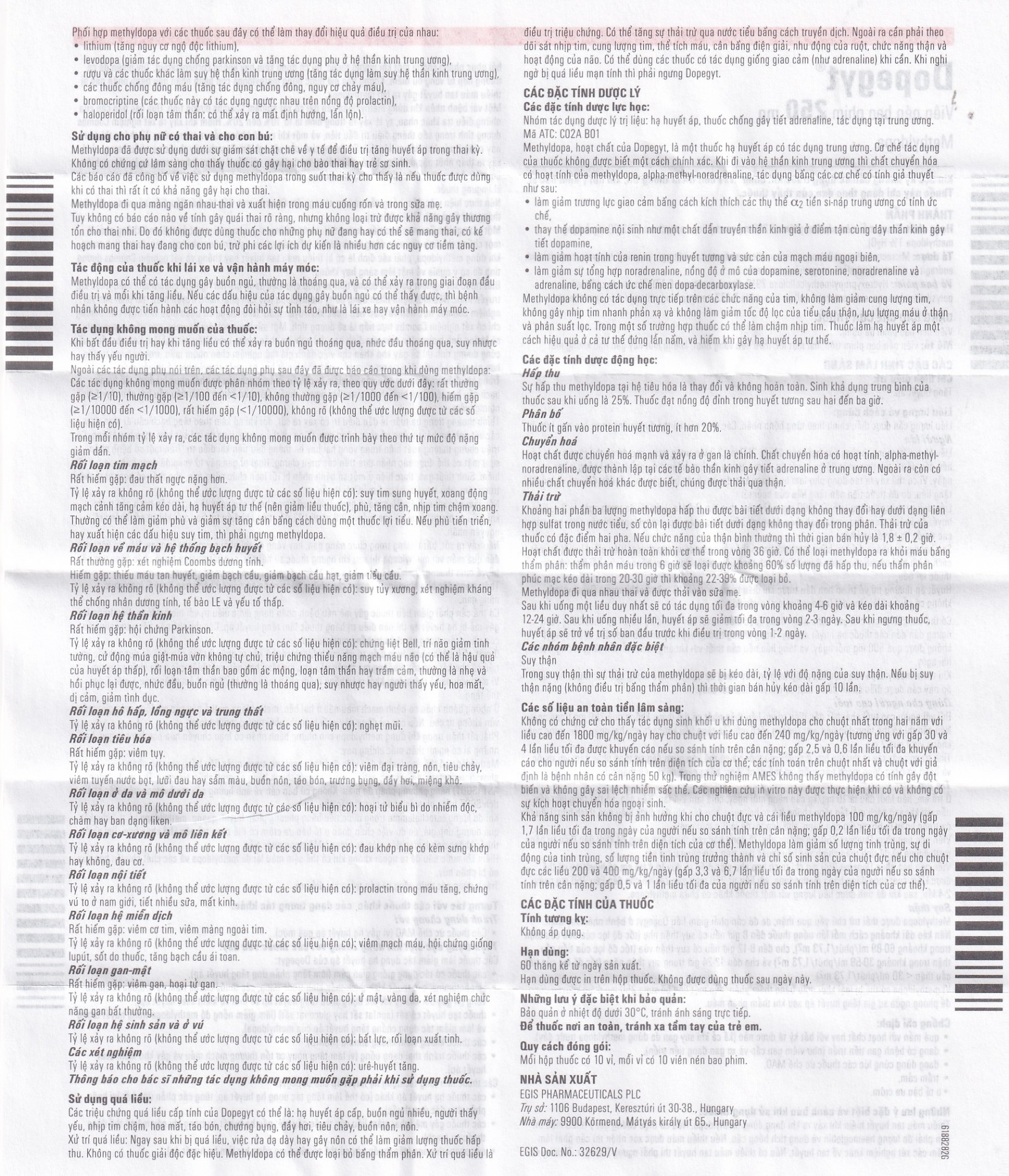 Hình ảnh Thuốc Dopegyt 250mg Egis Pharma điều trị tăng huyết áp (10 vỉ x 10 viên)