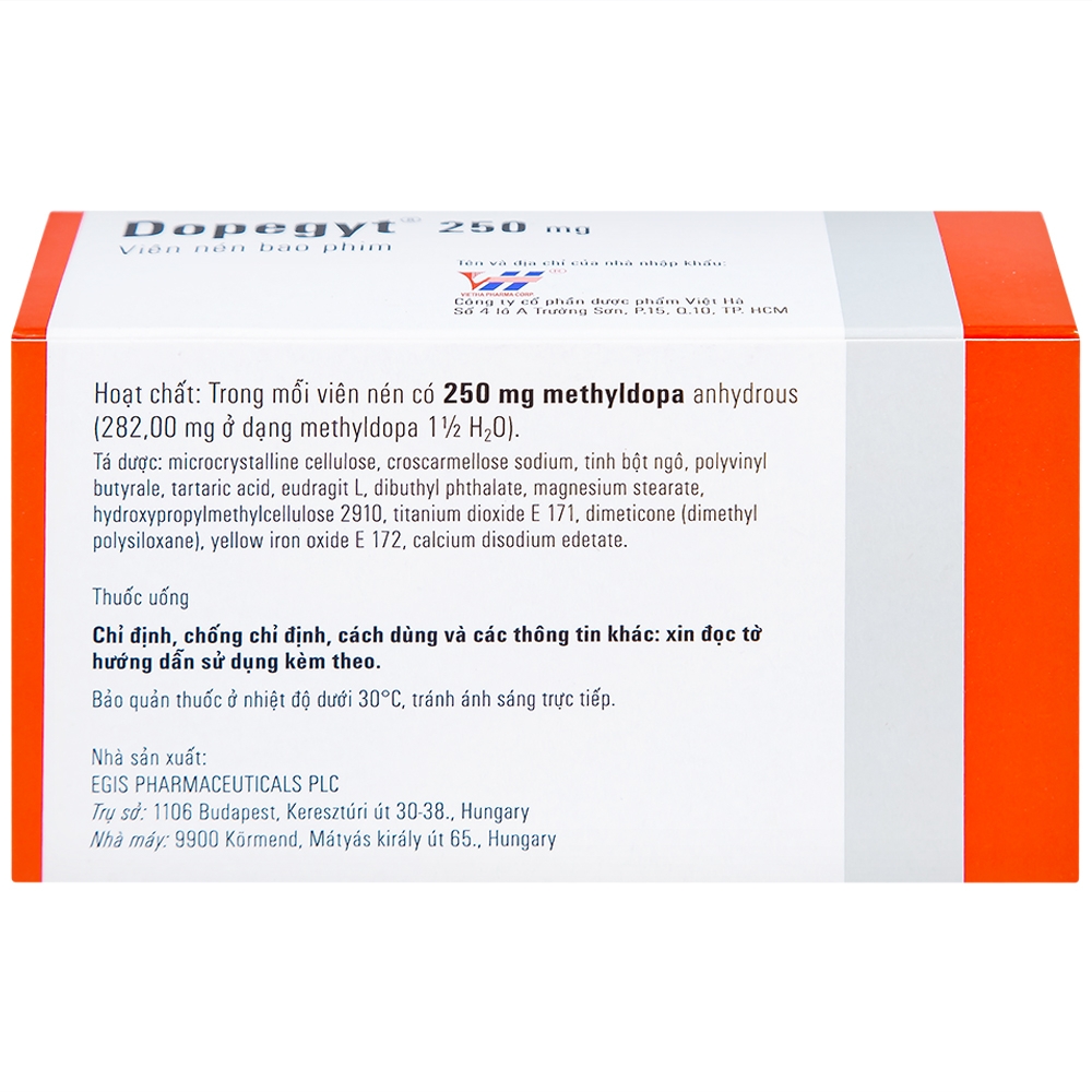 Hình ảnh Thuốc Dopegyt 250mg Egis Pharma điều trị tăng huyết áp (10 vỉ x 10 viên)