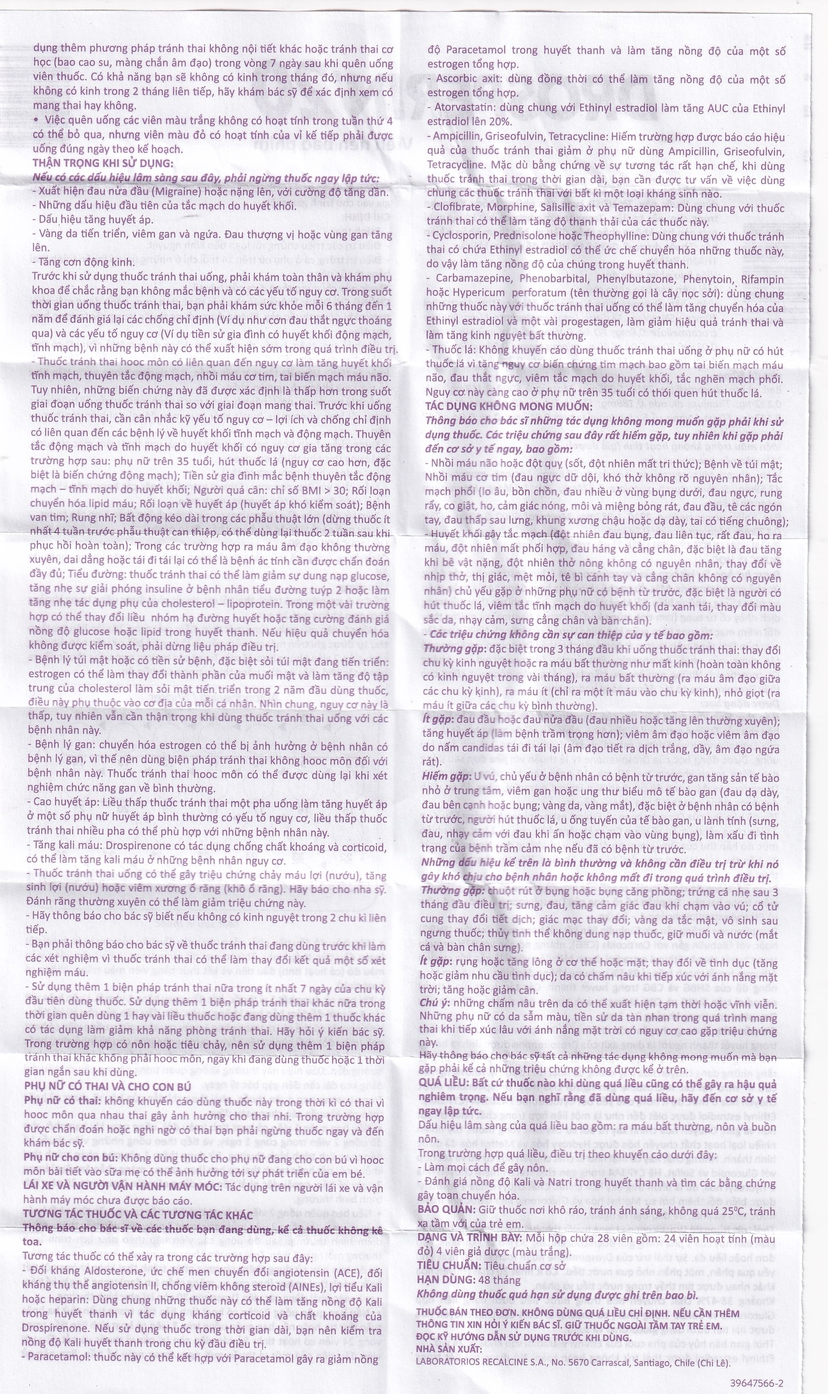 Hình ảnh Thuốc tránh thai hằng ngày Drosperin 20 Abbott (1 vỉ x 28 viên)