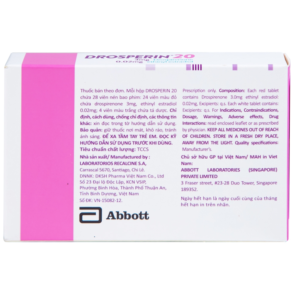 Hình ảnh Thuốc tránh thai hằng ngày Drosperin 20 Abbott (1 vỉ x 28 viên)