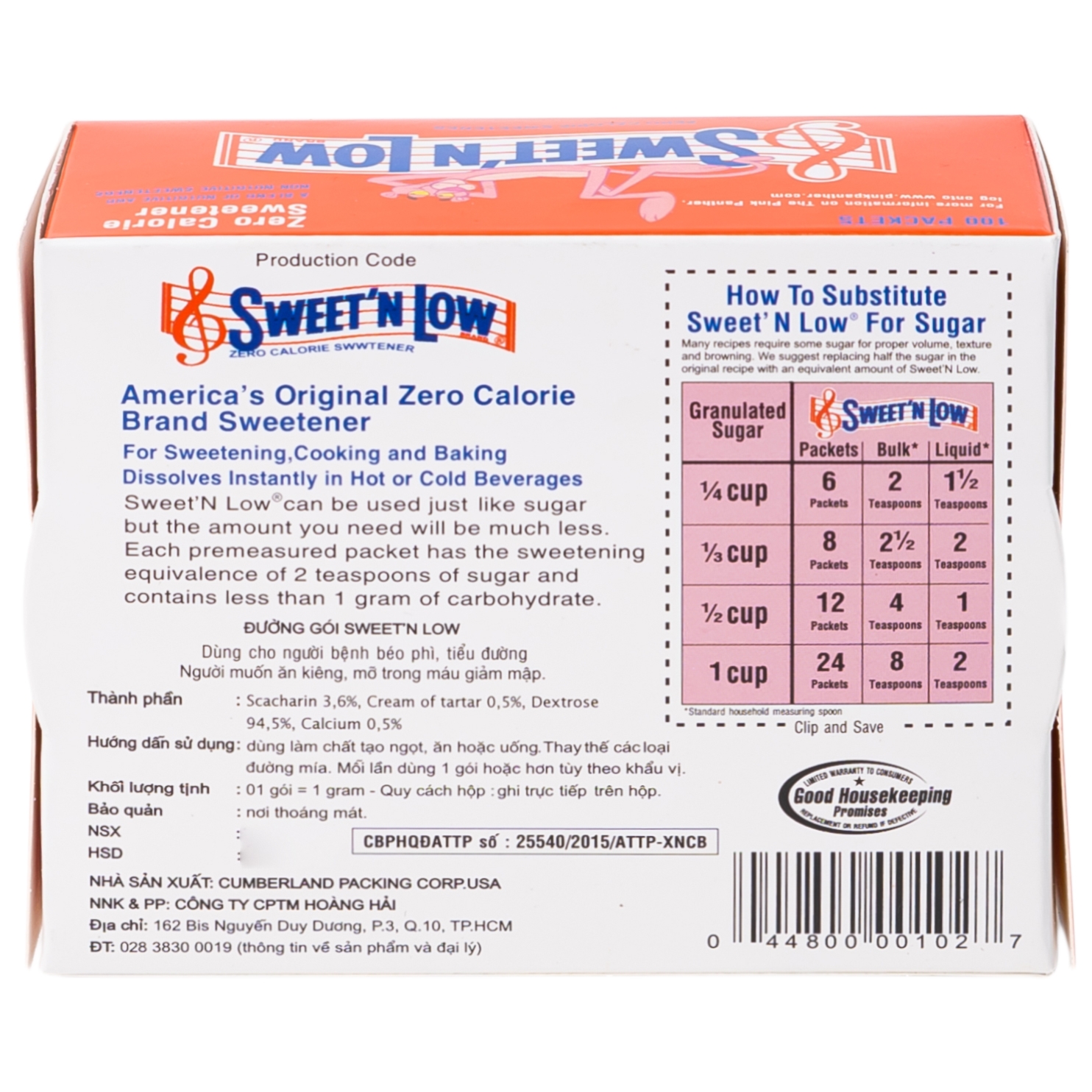 Hình ảnh Đường ăn kiêng Sweet'n Low Cumberland Packing Corp cho người béo phì (100 gói)