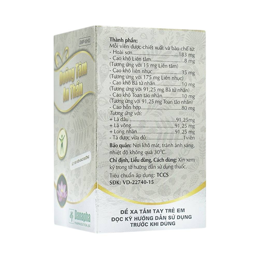 Hình ảnh Thuốc Dưỡng Tâm An Thần Danapha điều trị mất ngủ do lo âu, làm việc quá sức (100 viên)