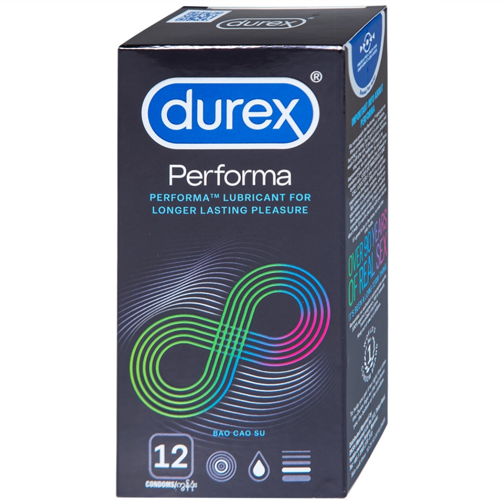 Hình ảnh Bao cao su Durex Performa có gel bôi trơn, kéo thời điểm cực khoái trong lúc quan hệ (12 cái)