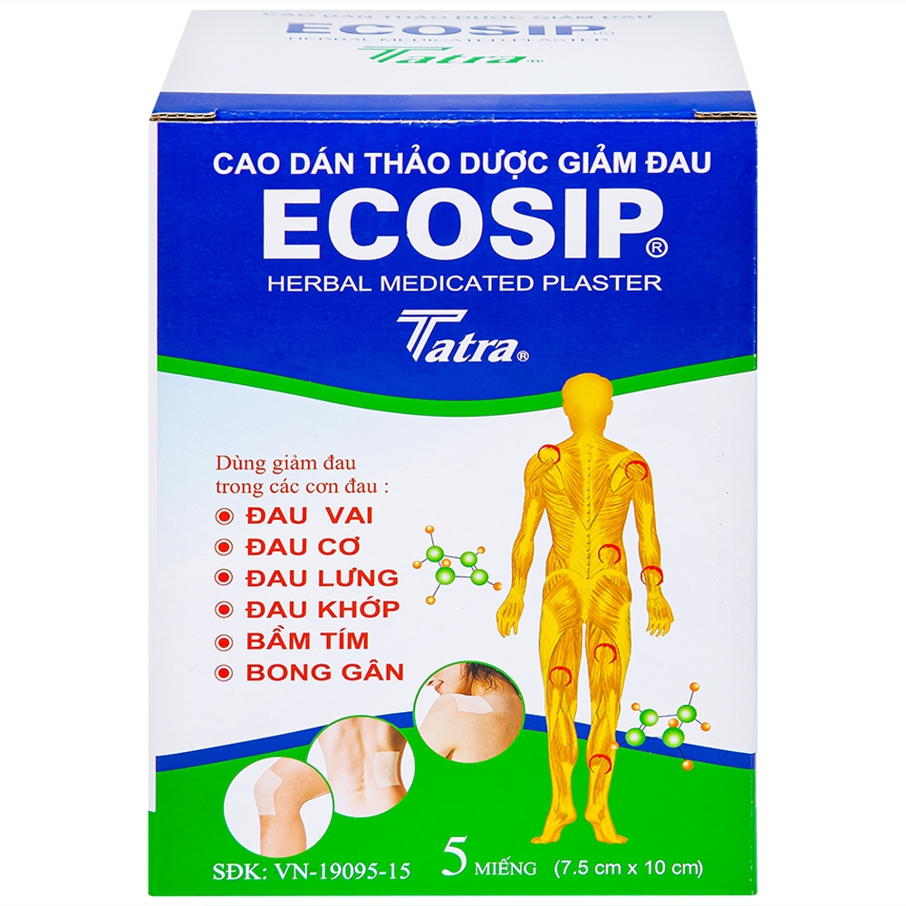 Hình ảnh Cao dán thảo dược Ecosip Tatra giảm đau vai, đau lưng (20 gói x 5 miếng)