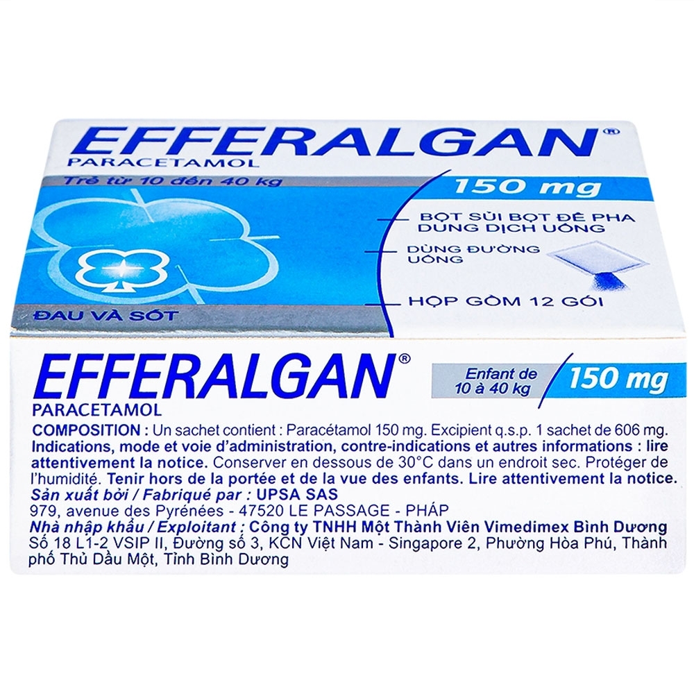 Hình ảnh Bột sủi Efferalgan 150mg UPSA SAS giảm đau, hạ sốt (12 gói)