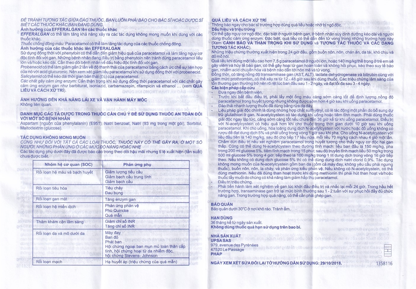 Hình ảnh Bột sủi Efferalgan 250mg UPSA SAS giảm đau, hạ sốt (12 gói)