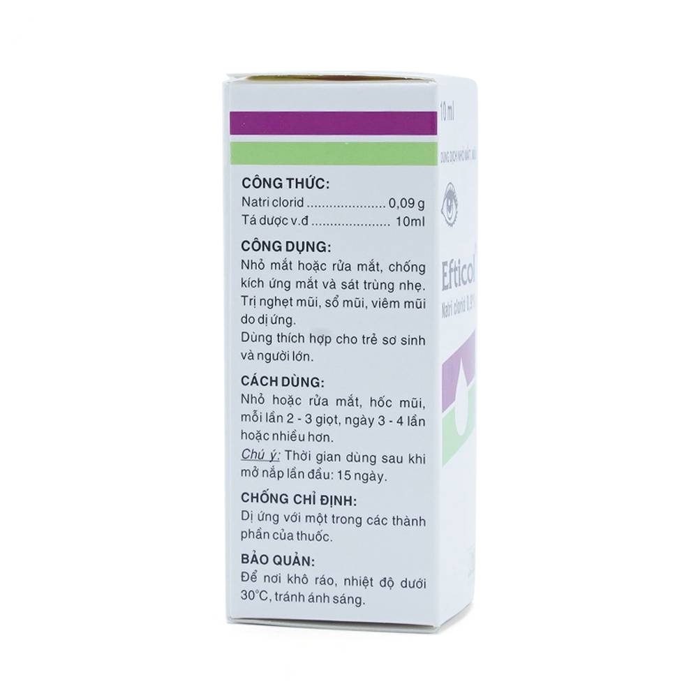 Hình ảnh Thuốc Efticol Natri Clorid 0.9% Dược 3-2 dùng trong trường hợp rửa mắt, mũi (10ml)