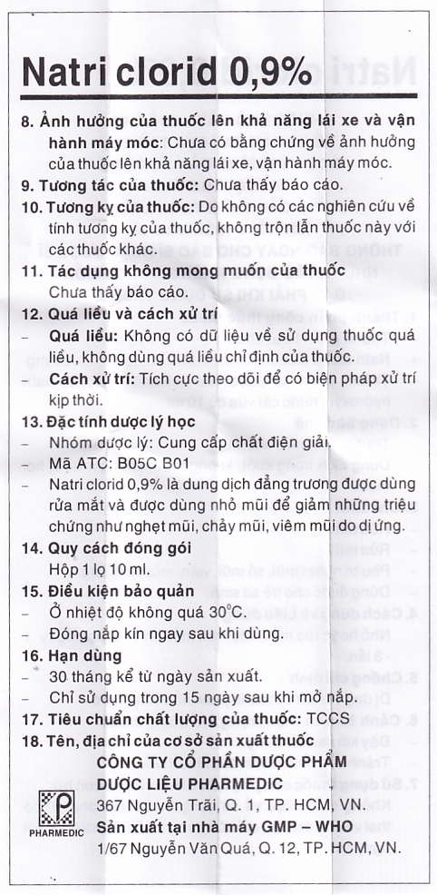 Hình ảnh Thuốc Efticol Natri Clorid 0.9% Dược 3-2 dùng trong trường hợp rửa mắt, mũi (10ml)