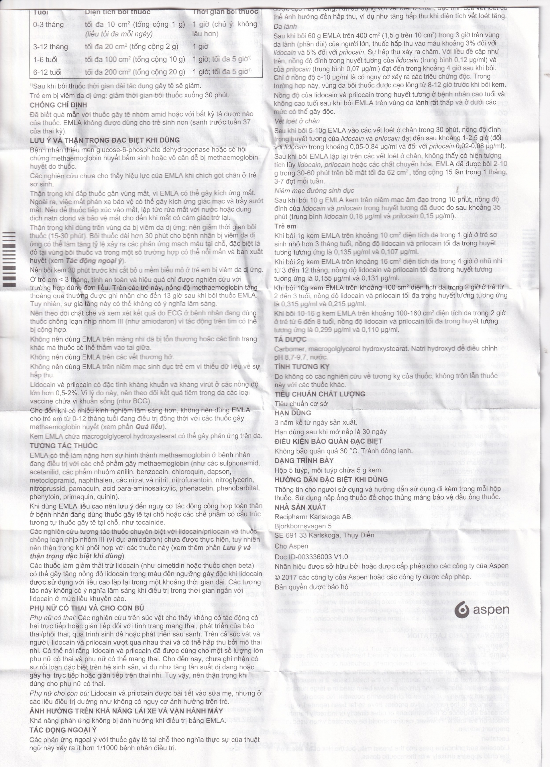 Hình ảnh Thuốc Emla 5% Aspen gây tê bề mặt da (5 tuýp x 5g)