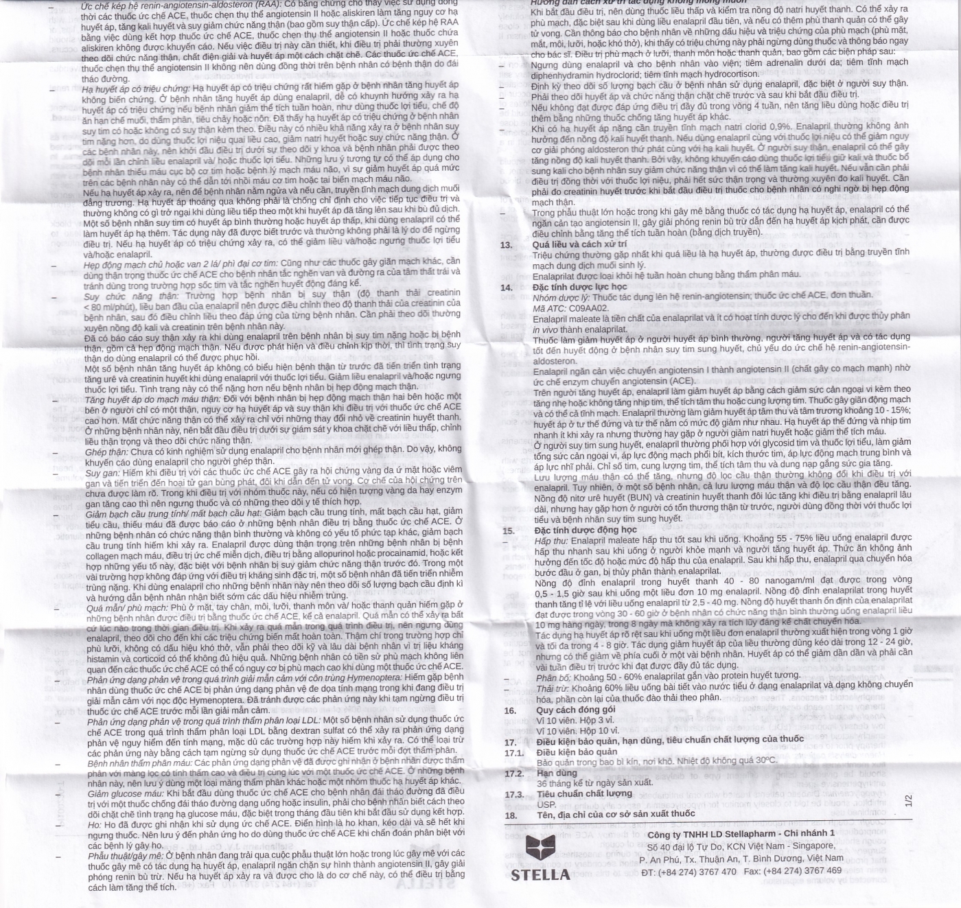 Hình ảnh Thuốc Enalapril Stella 5mg điều trị tăng huyết áp, suy tim sung huyết (3 vỉ x 10 viên)
