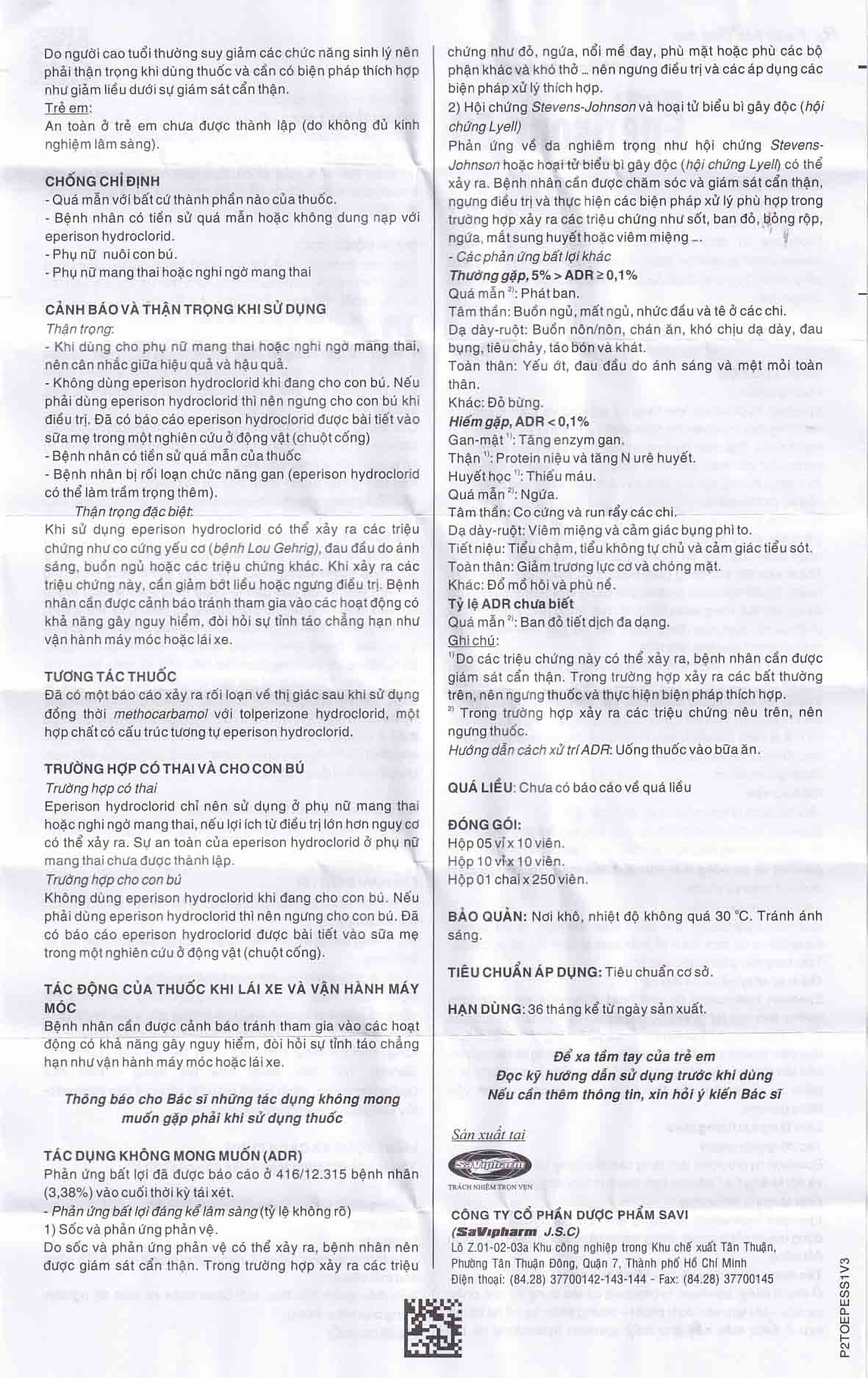 Hình ảnh Thuốc Eperisone 50 cải thiện các triệu chứng tăng trương lực cơ (5 vỉ x 10 viên)