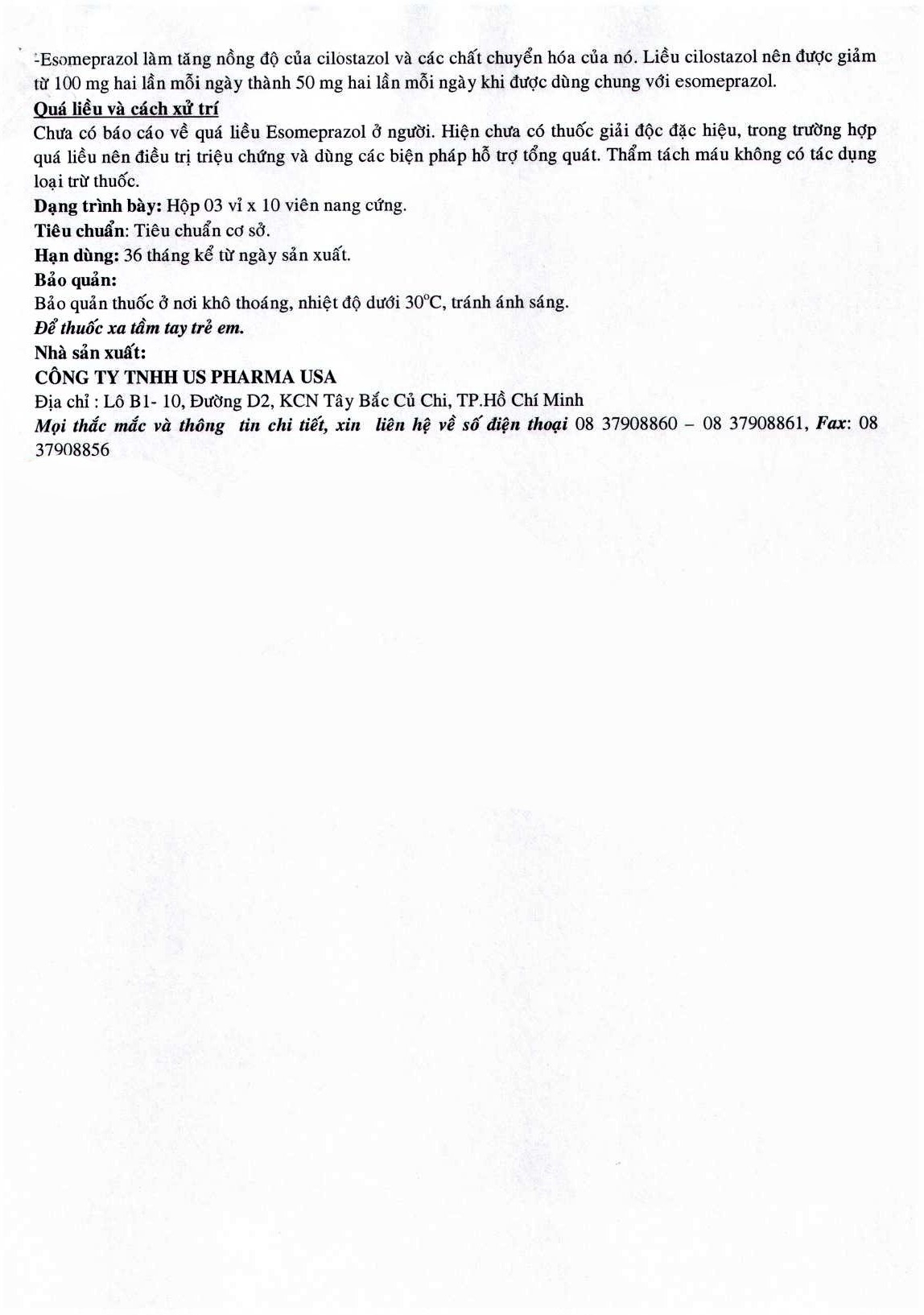 Hình ảnh Thuốc Esomeprazol 40-US điều trị trào ngược dạ dày, thực quản (3 vỉ x 10 viên)