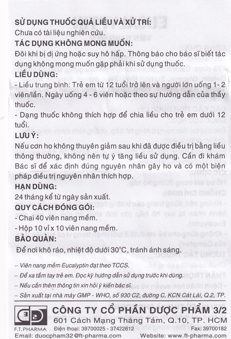 Hình ảnh Thuốc Eucalyptin Dược 3/2 sát trùng đường hô hấp (10 vỉ x 10 viên)