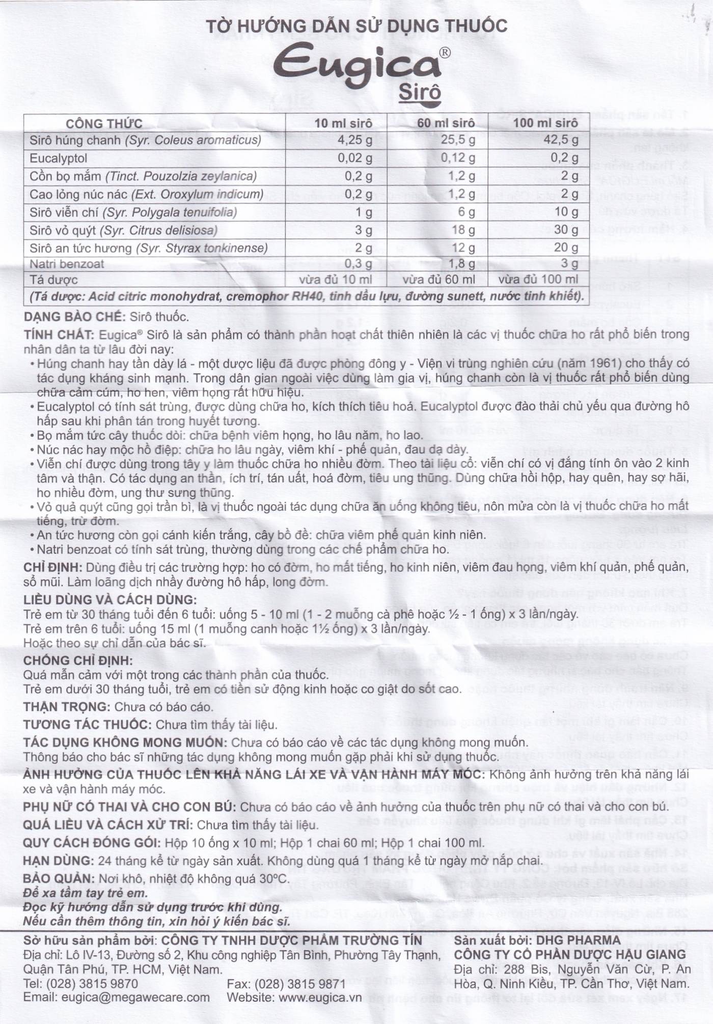 Hình ảnh Siro Eugica DHG hỗ trợ điều trị ho, long đờm (60ml)