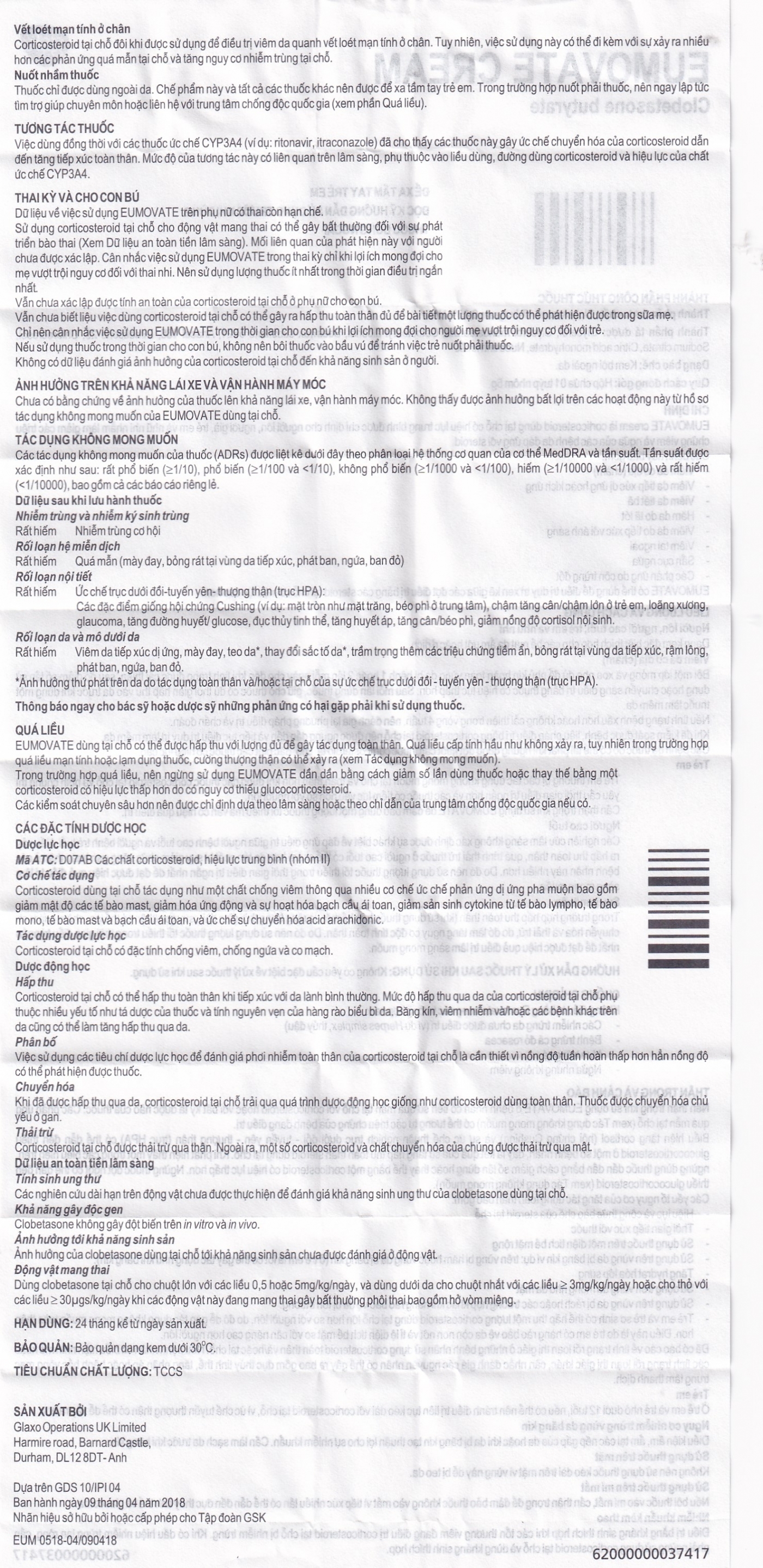 Hình ảnh Kem Eumovate Cream GSK giảm các triệu chứng viêm và ngứa các bệnh về da (5g)