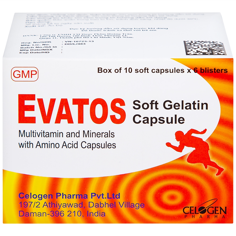 Hình ảnh Thuốc Evatos Celogen Pharma bổ sung Vitamin, chất khoáng và một số acid amin (6 vỉ x 10 viên)