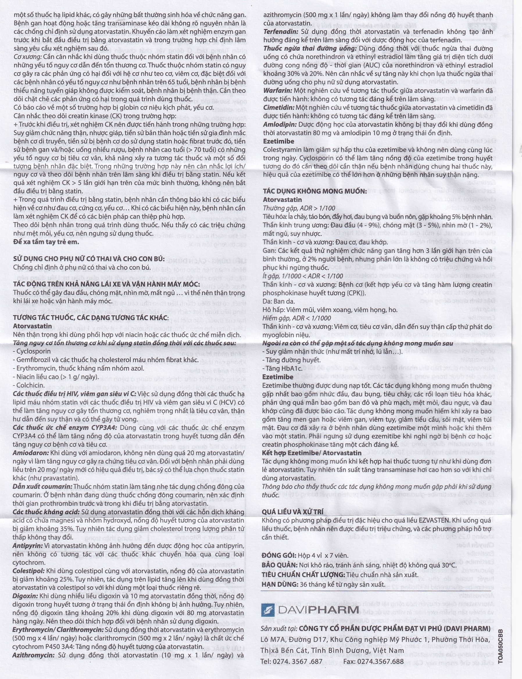 Hình ảnh Thuốc Ezvasten Davipharm điều trị tăng cholesterol máu nguyên phát (4 vỉ x 7 viên)