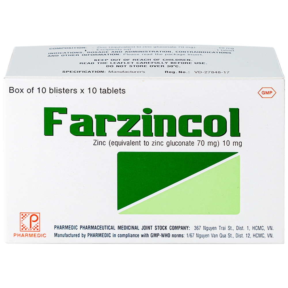 Hình ảnh Thuốc Farzincol Pharmedic điều trị thiếu kẽm (10 vỉ x 10 viên)