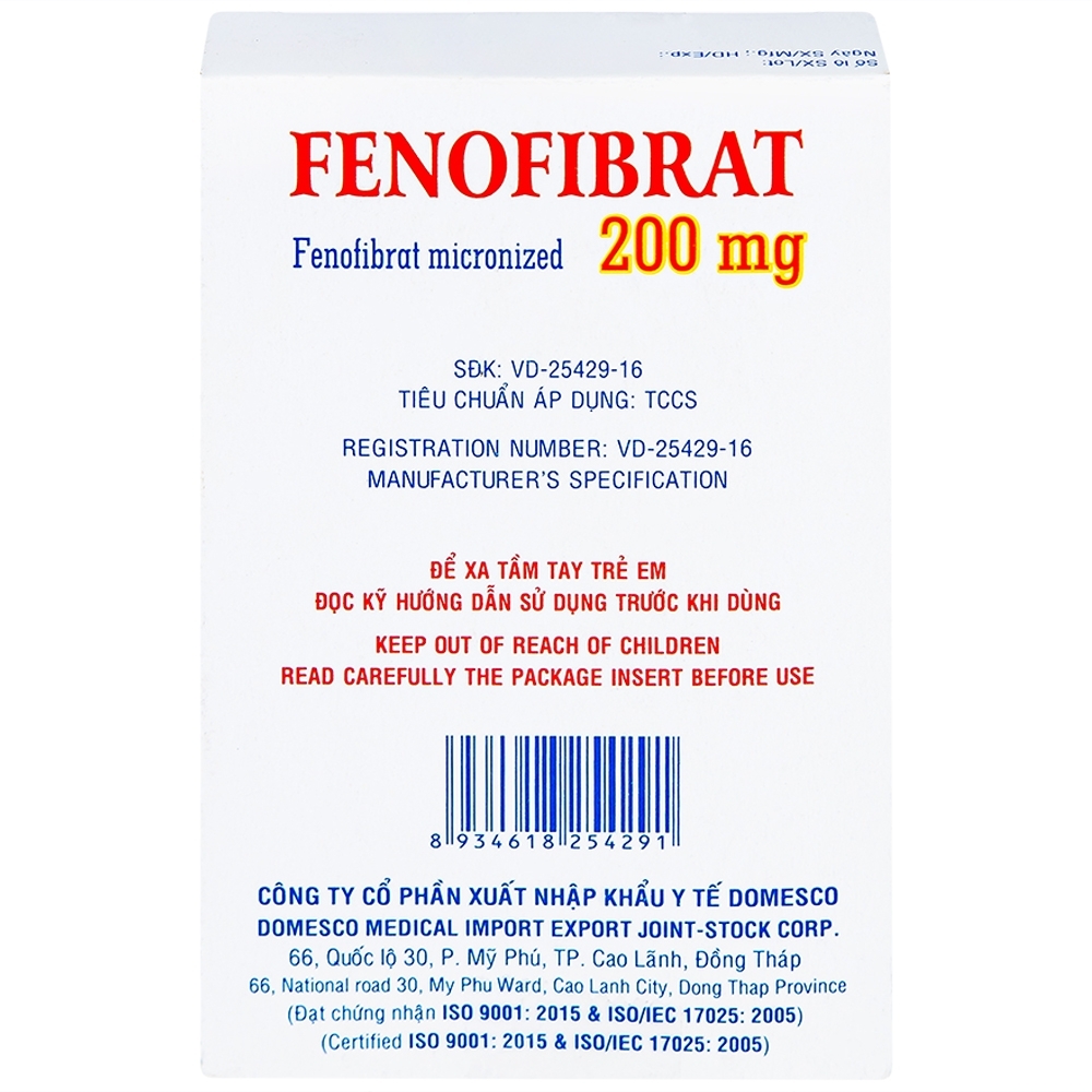 Hình ảnh Thuốc Fenofibrate 200mg Domesco điều trị rối loạn lipoprotein huyết (3 vỉ x 10 viên)