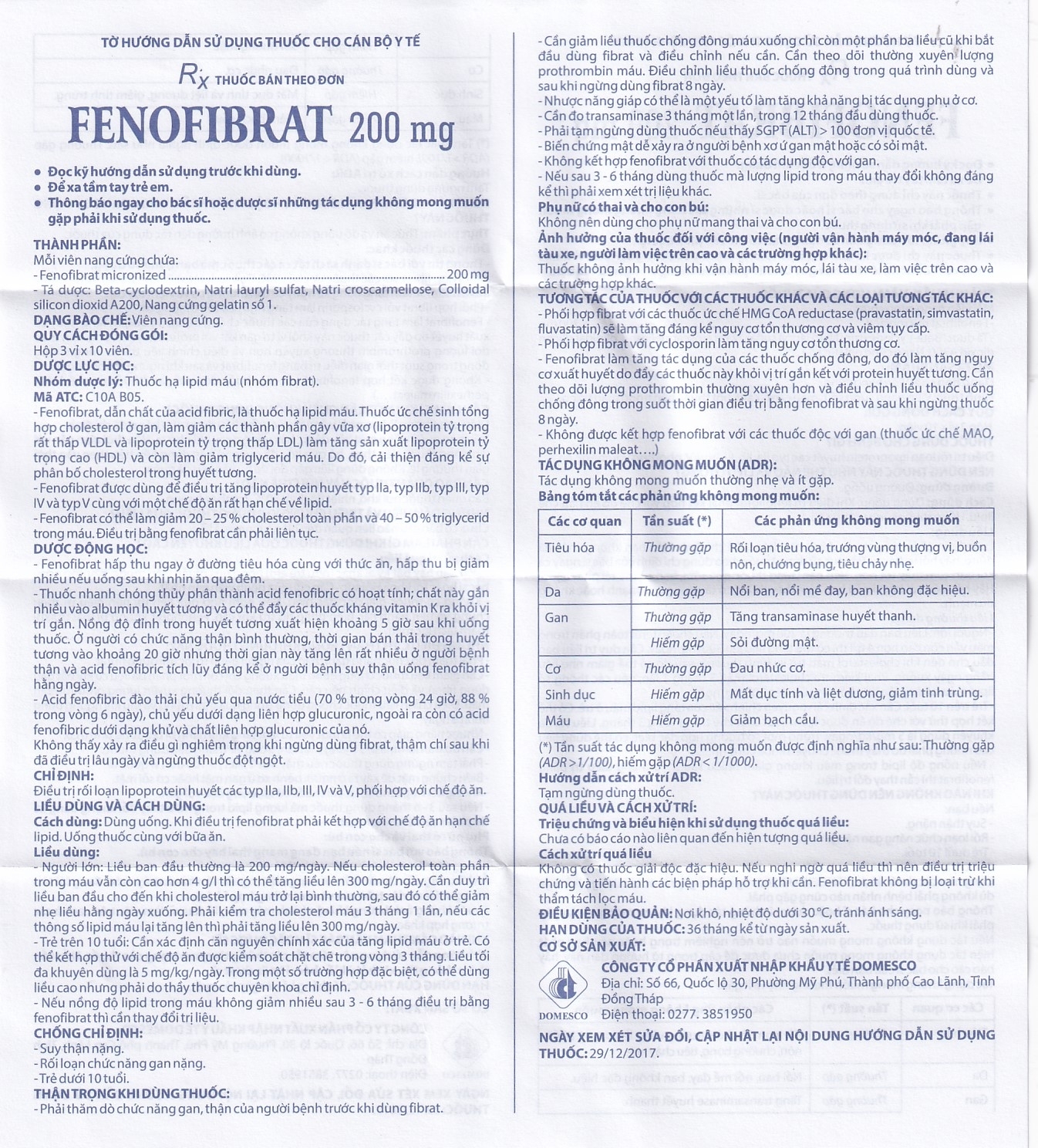 Hình ảnh Thuốc Fenofibrate 200mg Domesco điều trị rối loạn lipoprotein huyết (3 vỉ x 10 viên)