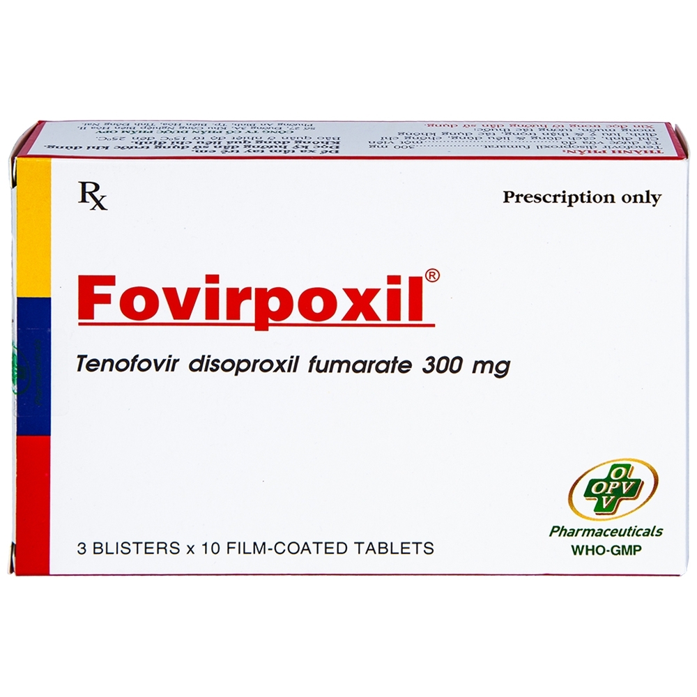 Hình ảnh Thuốc Fovirpoxil 300mg OPV điều trị HIV-1, viêm gan B ở người lớn (3 vỉ x 10 viên)