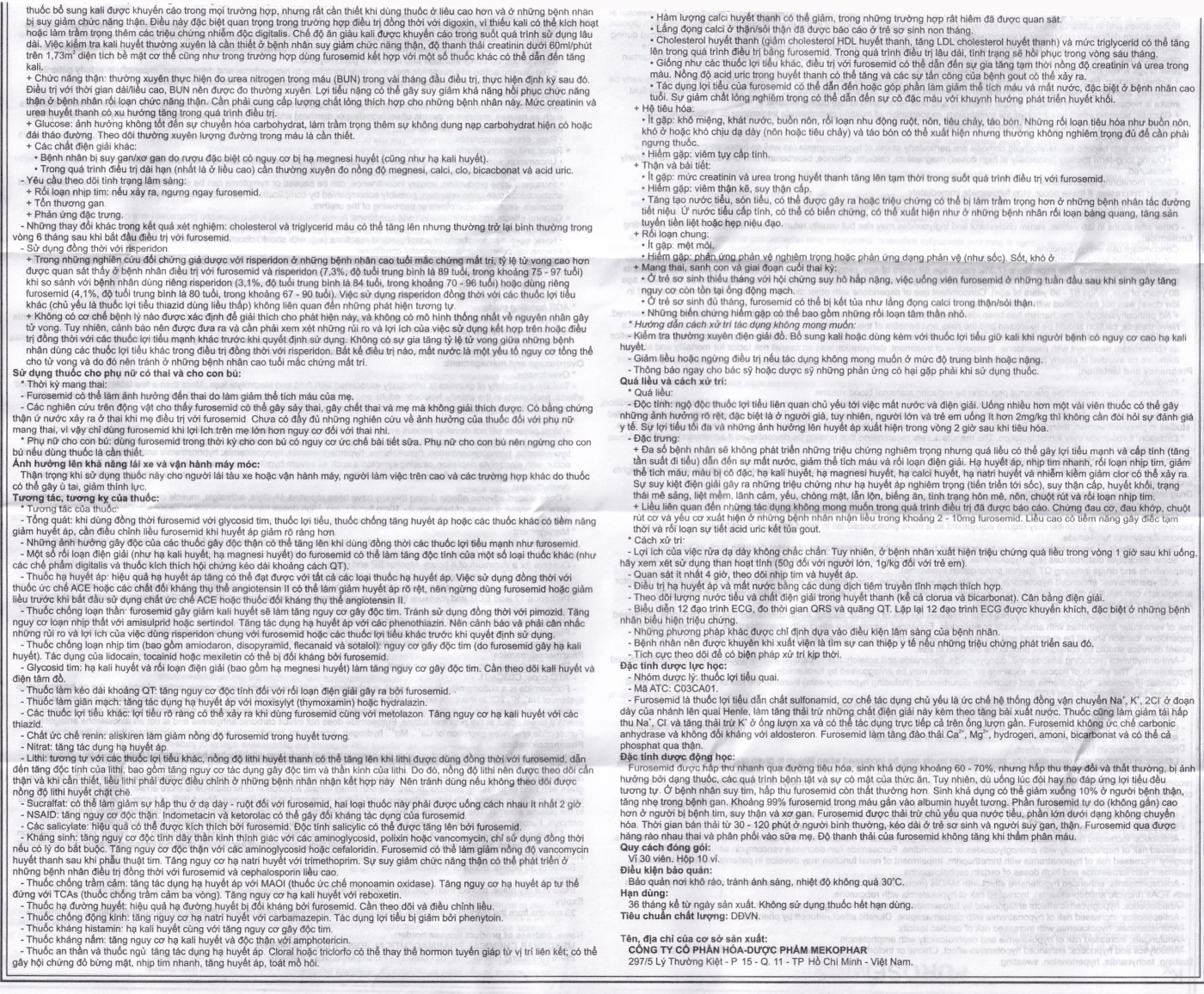 Hình ảnh Thuốc Furosemide Mekophar điều trị phù, tăng huyết áp (10 vỉ x 30 viên)