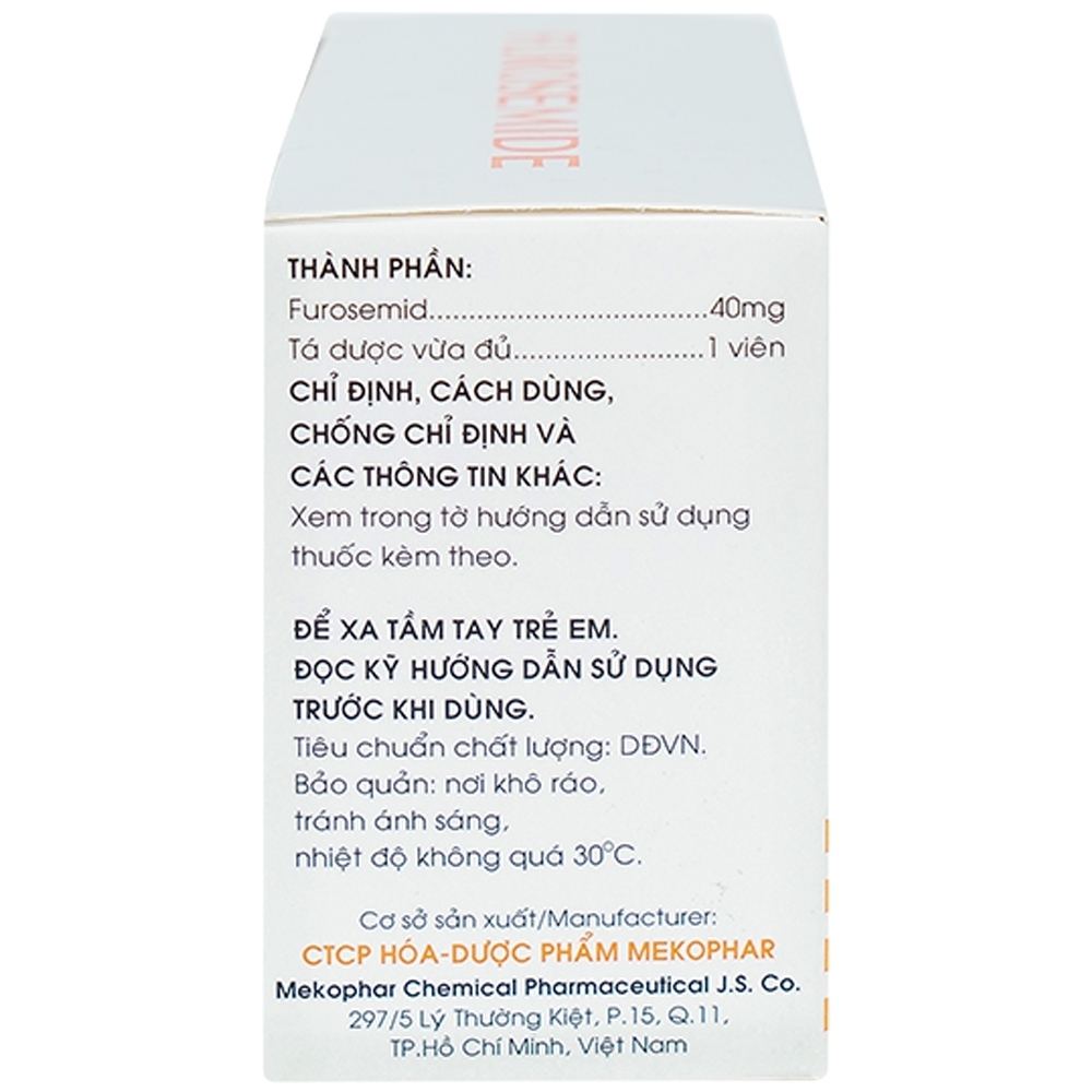 Hình ảnh Thuốc Furosemide Mekophar điều trị phù, tăng huyết áp (10 vỉ x 30 viên)