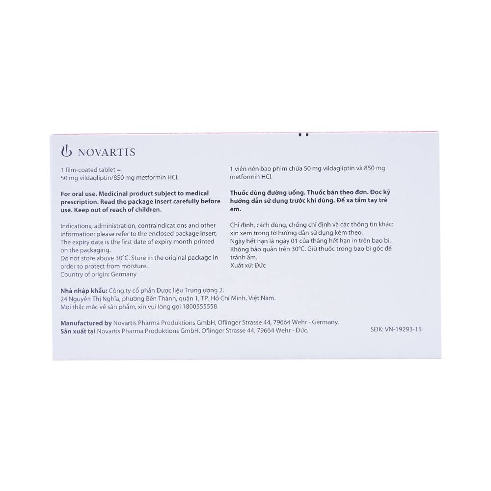 Hình ảnh Thuốc Galvus Met 50mg/850mg Novartis hỗ trợ điều trị đái tháo đường típ 2 (6 vỉ x 10 viên)