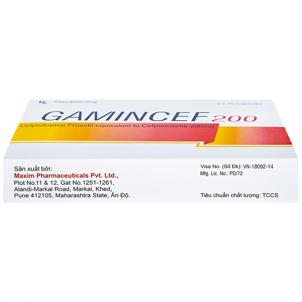 Hình ảnh Thuốc Gamincef 200 Maxim điều trị viêm phổi, viêm phế quản, viêm họng (2 vỉ x 10 viên)