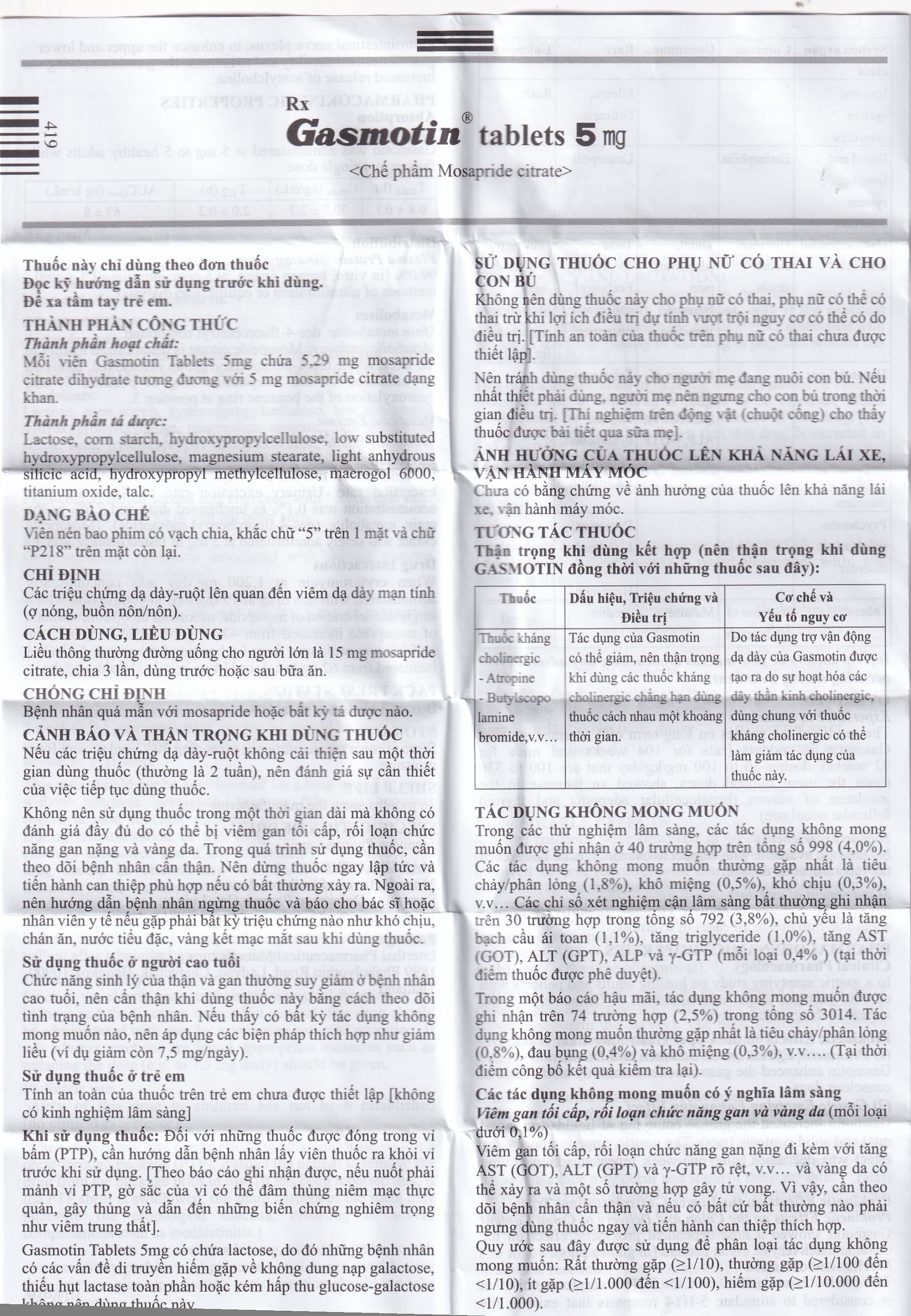 Hình ảnh Thuốc Gasmotin 5mg Eisai điều trị viêm dạ dày mạn tính (3 vỉ x 10 viên)