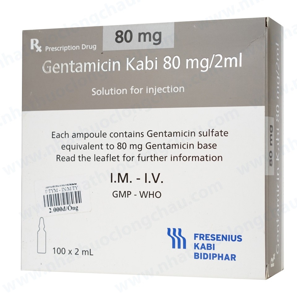 Hình ảnh Thuốc tiêm Gentamicin Kabi 80 mg/2ml Fresenius Kabi điều trị các bệnh nhiễm khuẩn (100 ống)
