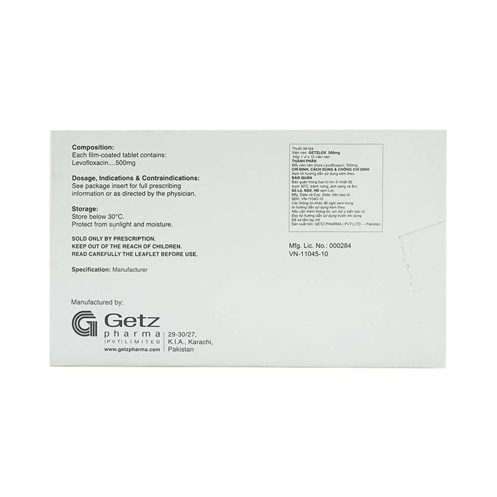 Hình ảnh Thuốc Getzlox 500mg Getz điều trị nhiễm khuẩn (1 vỉ x 10 viên)