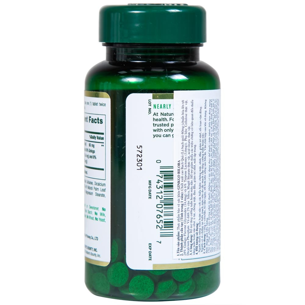 Hình ảnh Viên uống Ginkgo Biloba 60mg Nature's Bounty hỗ trợ tăng cường tuần hoàn não (60 viên)