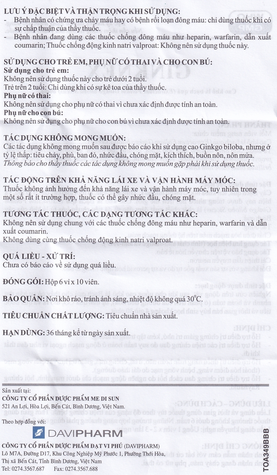 Hình ảnh Thuốc Ginknex 80mg Davipharm hỗ trợ điều trị chứng giảm trí nhớ, kém tập trung tư tưởng (6 vỉ x 10 viên)
